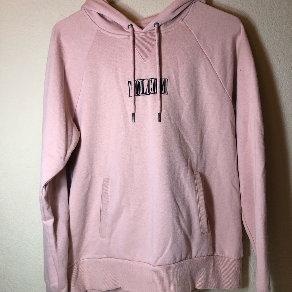 Volcom Hoodie, Large 14, Black embroidered logo, Unisex, Pink, Peach, pre-owned